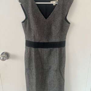 Banana Republic Gray Midi Sheath Dress with Black Waistband